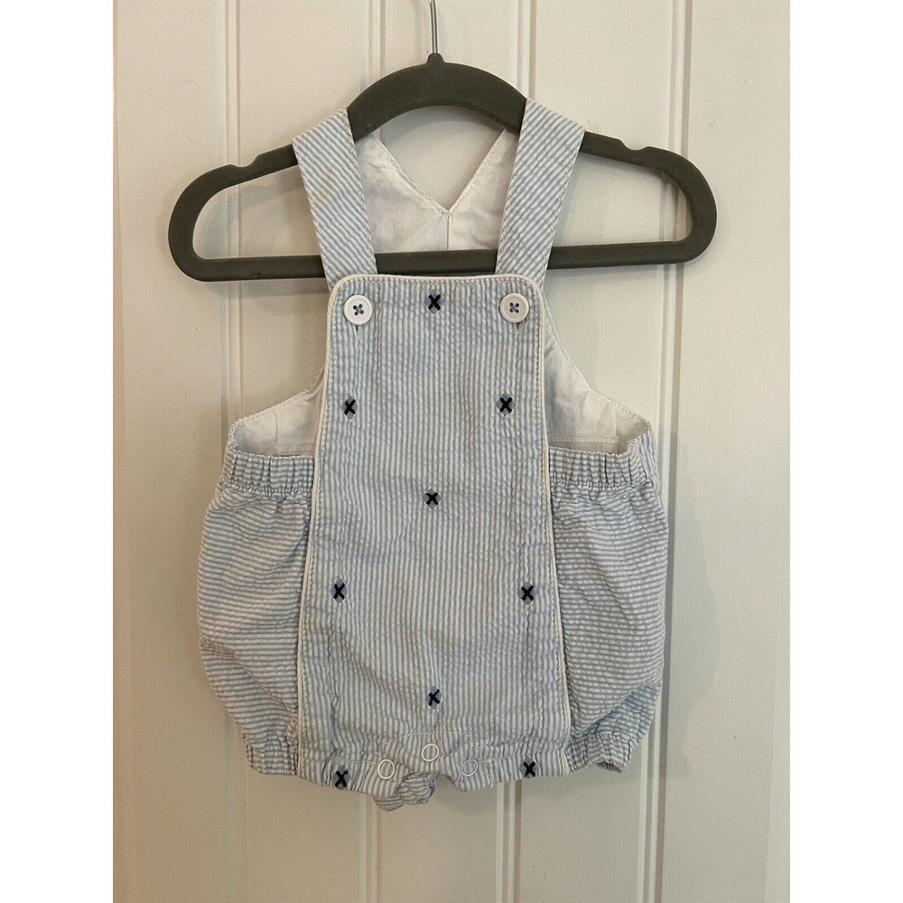 Kitestrings By Hartstrings Blue Seersucker‎ Romper Size 3-6M